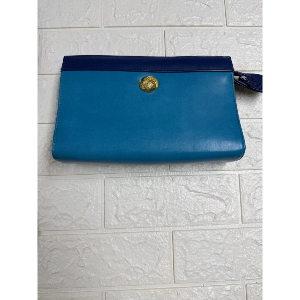 VTG Monet NY London Paris Blue Green Teal Clutch Bag Gold Hardware